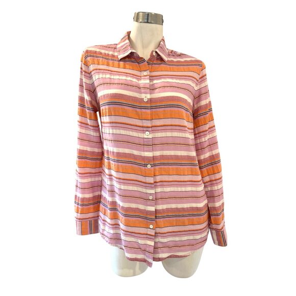 J.MCLAUGHLIN~ Women’s Button-Up Striped Shirt ~S~Cotton Pink/Orange Long Sleeve - Picture 1 of 9